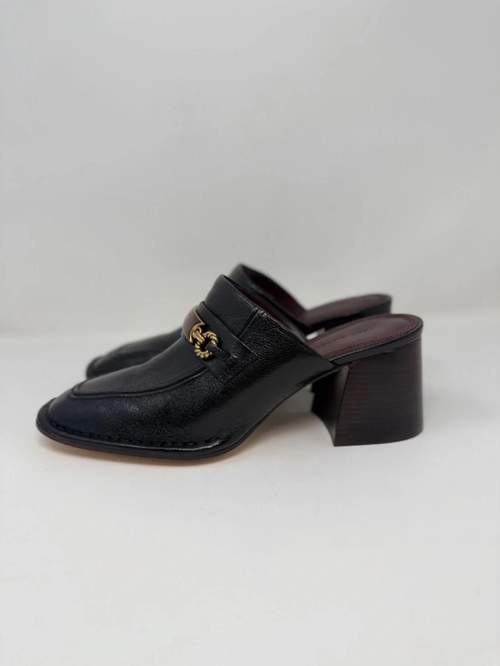 New Tory Burch Perrine Mule Pumps Black Leather Sz 8